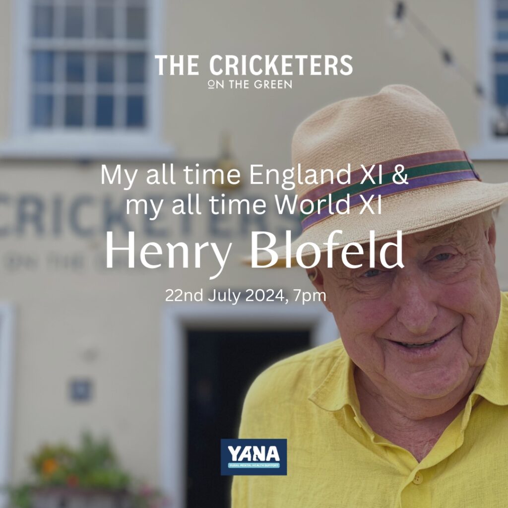 My all time England XI & my all time World 1XI picked by Henry Blofeld, an event at The Cricketers on The Green, Aldborough Norfolk