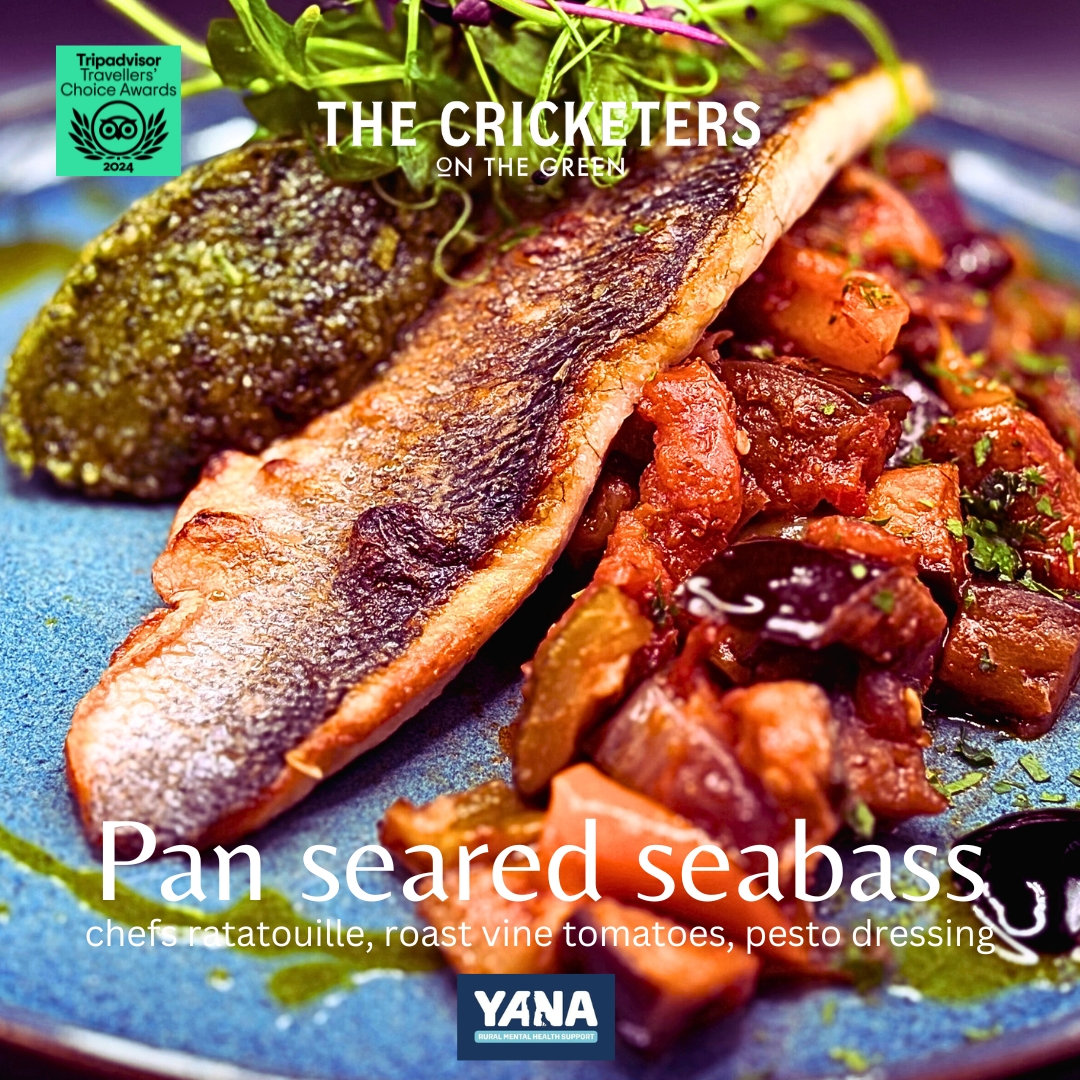 Pan Seared Seabass at The Cricketers on The Green, Aldborough, Norfolk - Insta