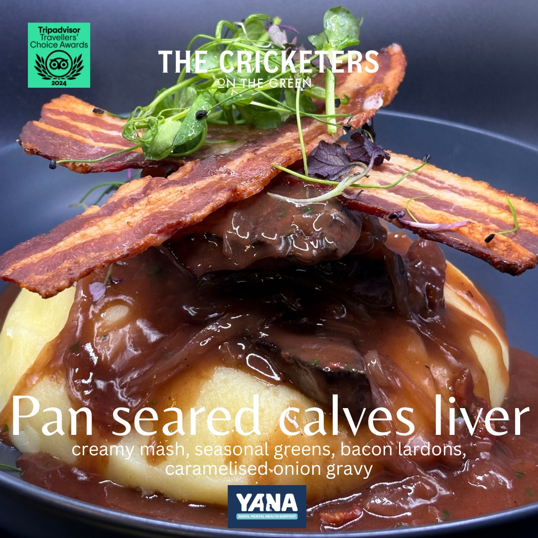 Pan seared calves liver at The Cricketers on The Green, Aldborough, Norfolk - Insta